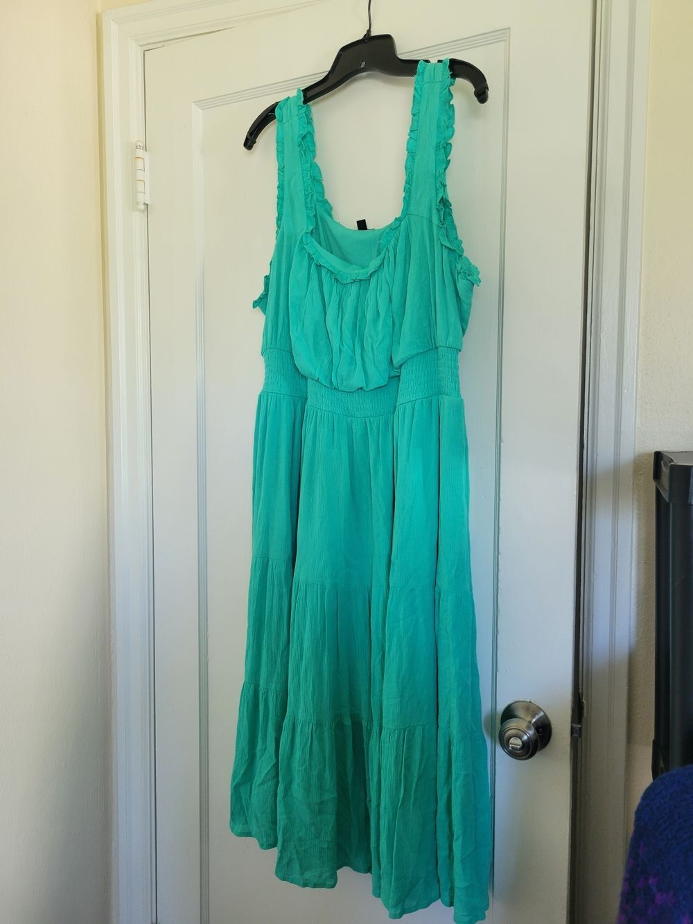 Torrid Size 2X Smocked Waist Tiered Midi Dress Crinkle Gauze Aqua Green